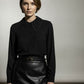 Bella Satin Shirt With Stones Collar - Black
