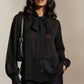 Sophia Satin Bowknot Shirt - Black