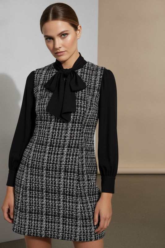 Emily Bowknot Check Mini Dress - Black