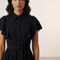 Ruffle Short Sleeve Shirt Dress - Black
