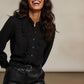 Sarah Button Down Blouse with Broderie Detail - Black