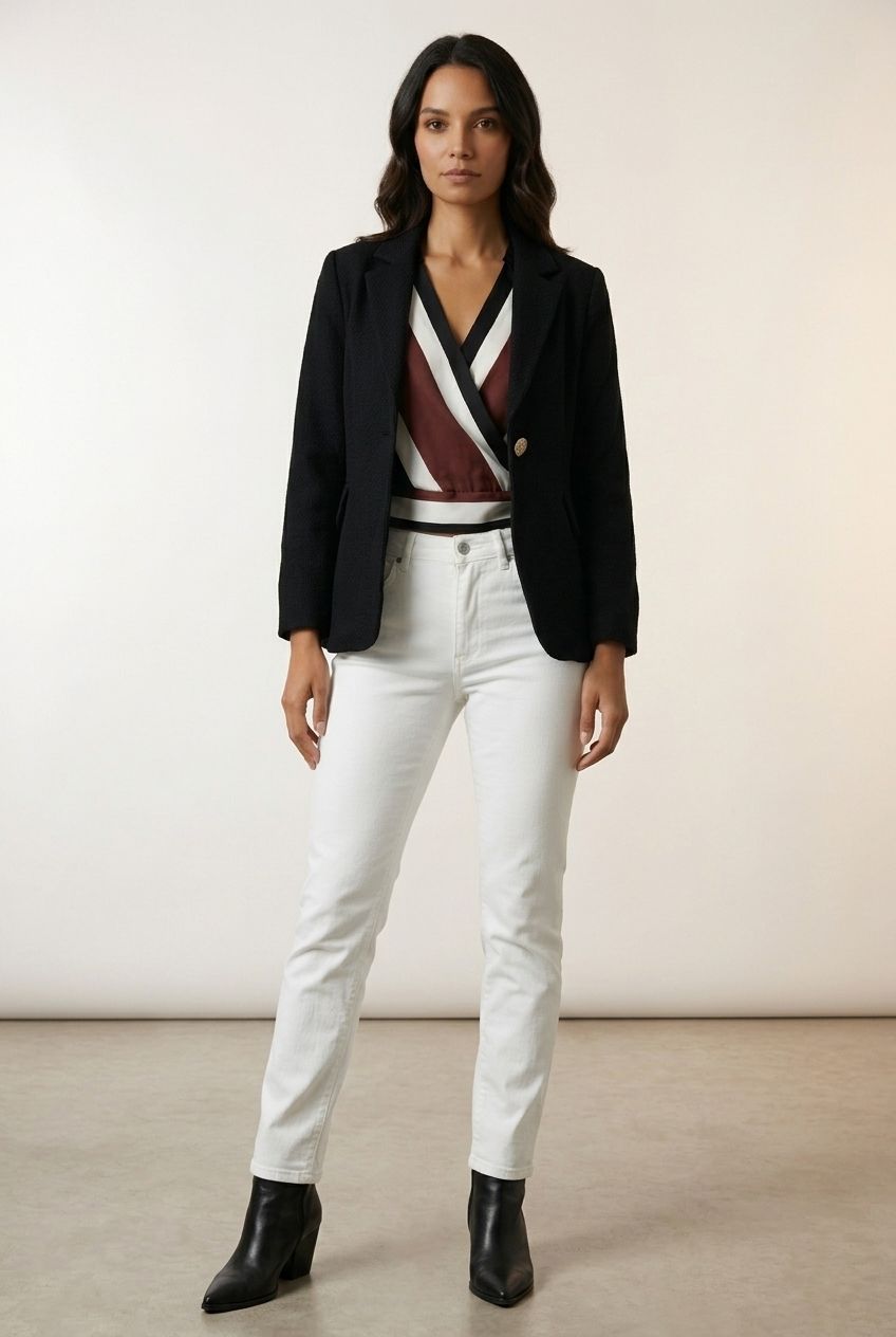 Sonya Single Breasted Blazer with Gold Button - Black