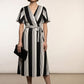 Vivian Striped Midi Dress - Black and White