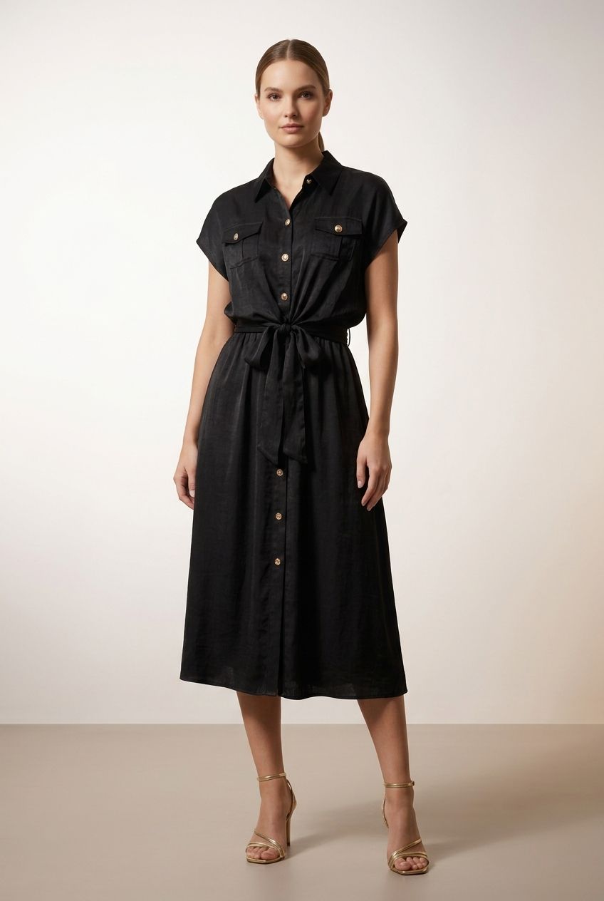 Linda Shirt Dress - Black