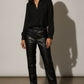 Sarah Button Down Blouse with Broderie Detail - Black