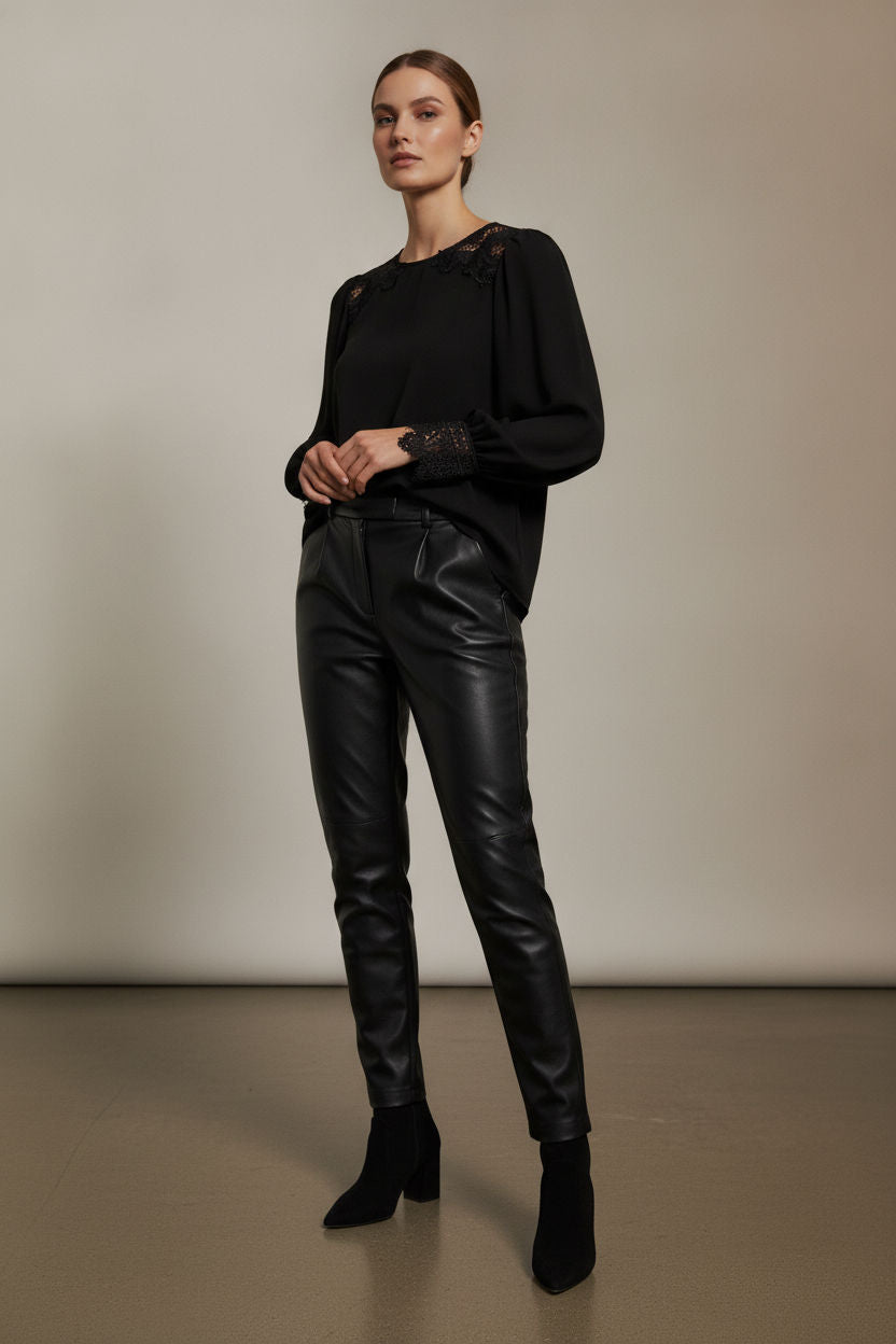 Leona Blouse with Embroidered Details - Black