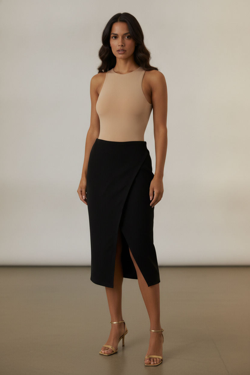 Ross Crossover Midi Skirt - Black