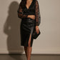 Denise Heart Print Cross Over Crop Top - Black