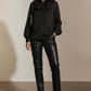 Sophia Satin Bowknot Shirt - Black