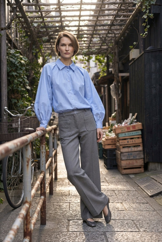 Teresa Wide Leg Trousers with Front Pockets - Grey
