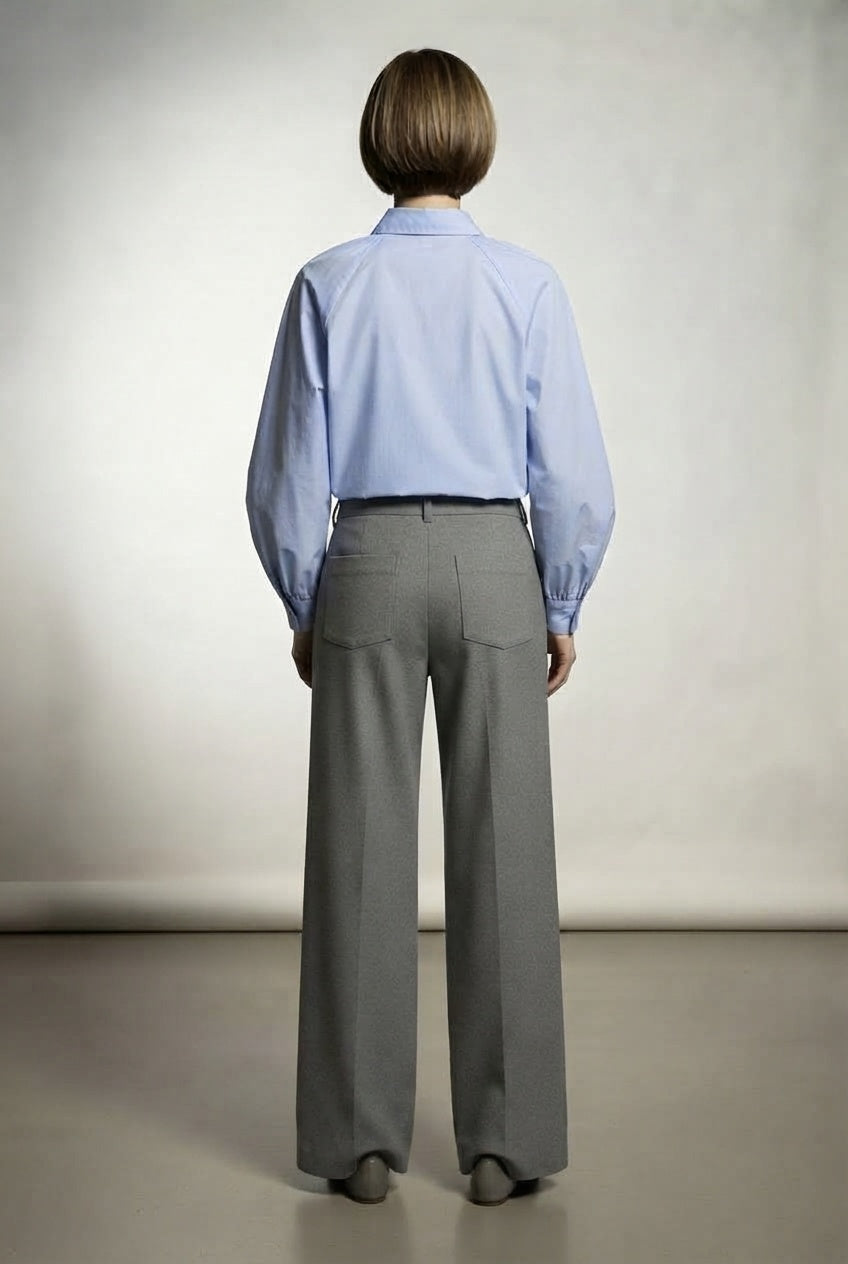 Teresa Wide Leg Trousers with Front Pockets - Grey