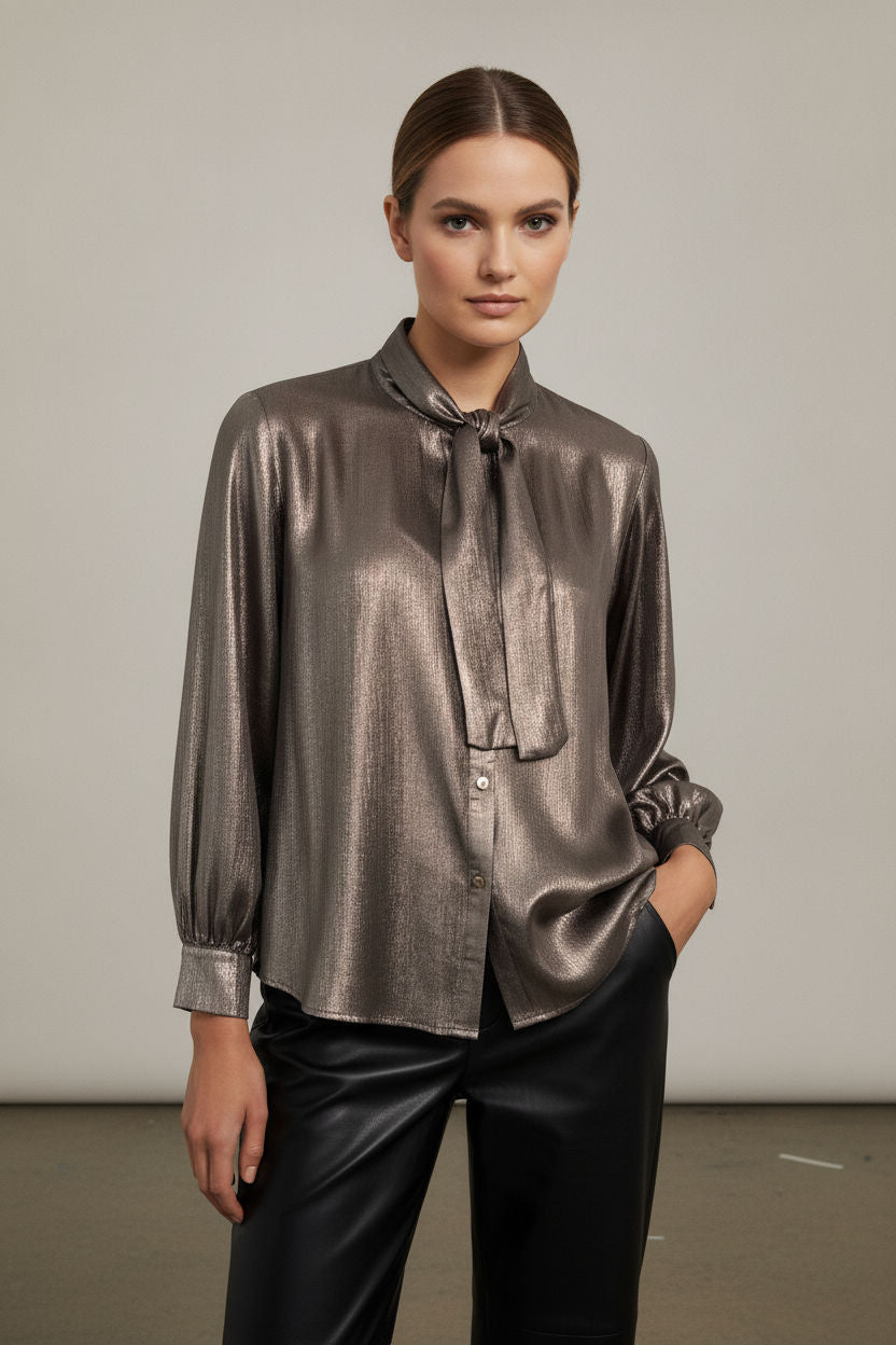 Lorna Bowknot Metallic Shirt - Bronze