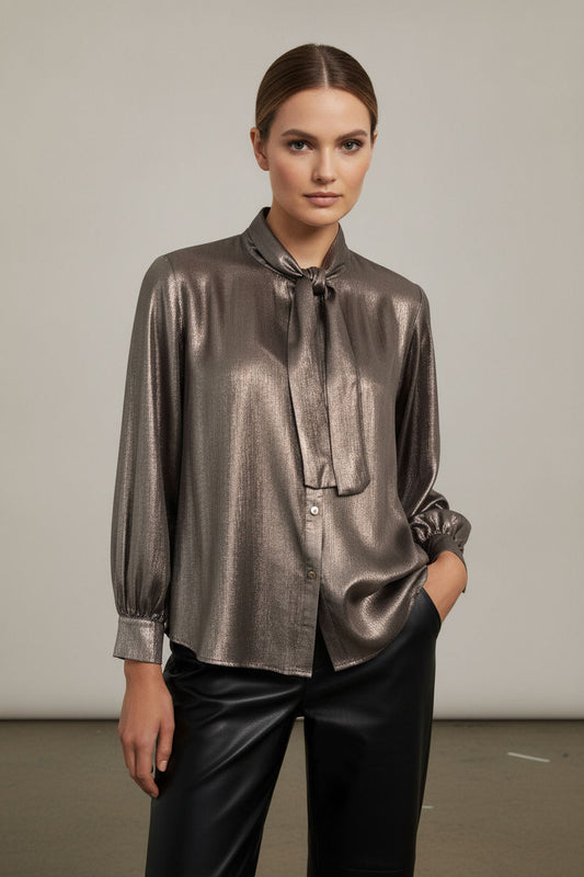 Lorna Bowknot Metallic Shirt - Bronze