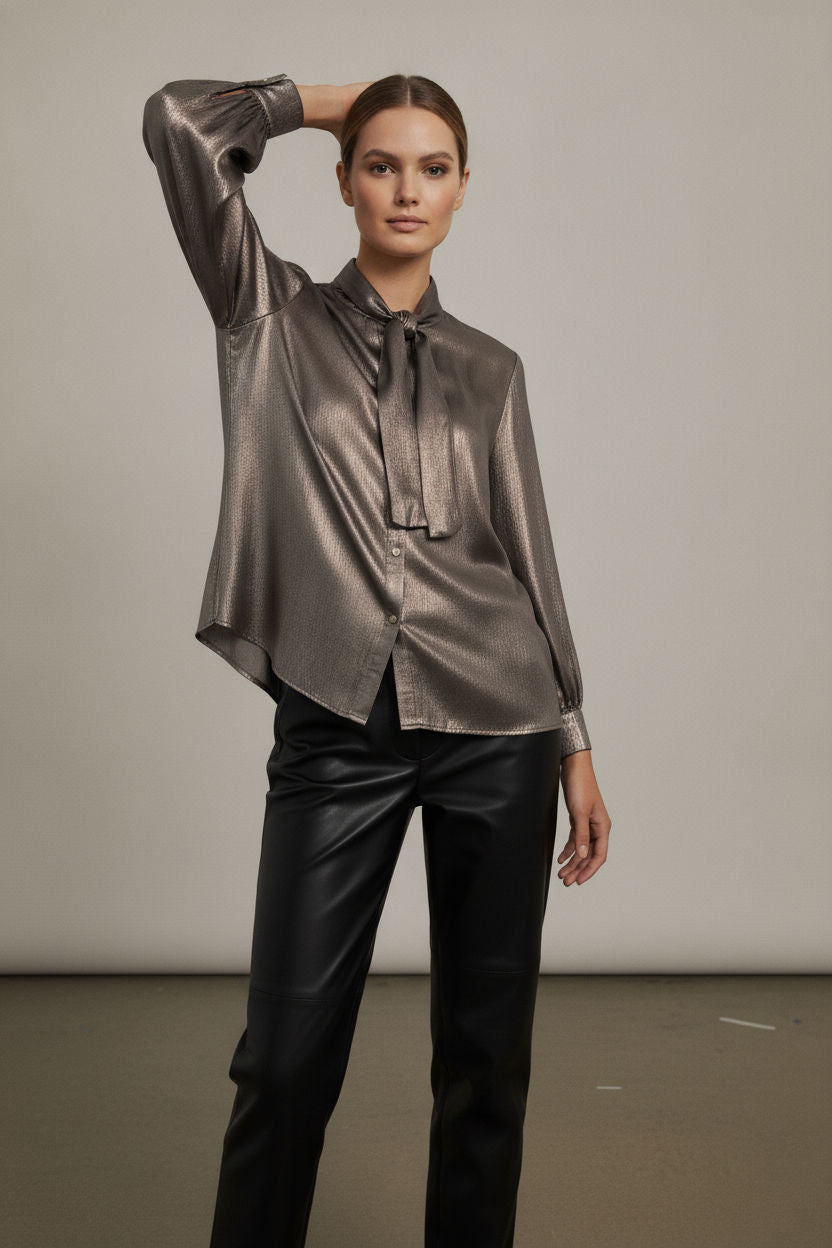 Lorna Bowknot Metallic Shirt - Bronze