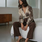 Sofia Printed wrap Blouse - Beige and Brown