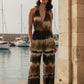 Bella Halter Neck Shimmer Jumpsuit with Open Back - Multicolour