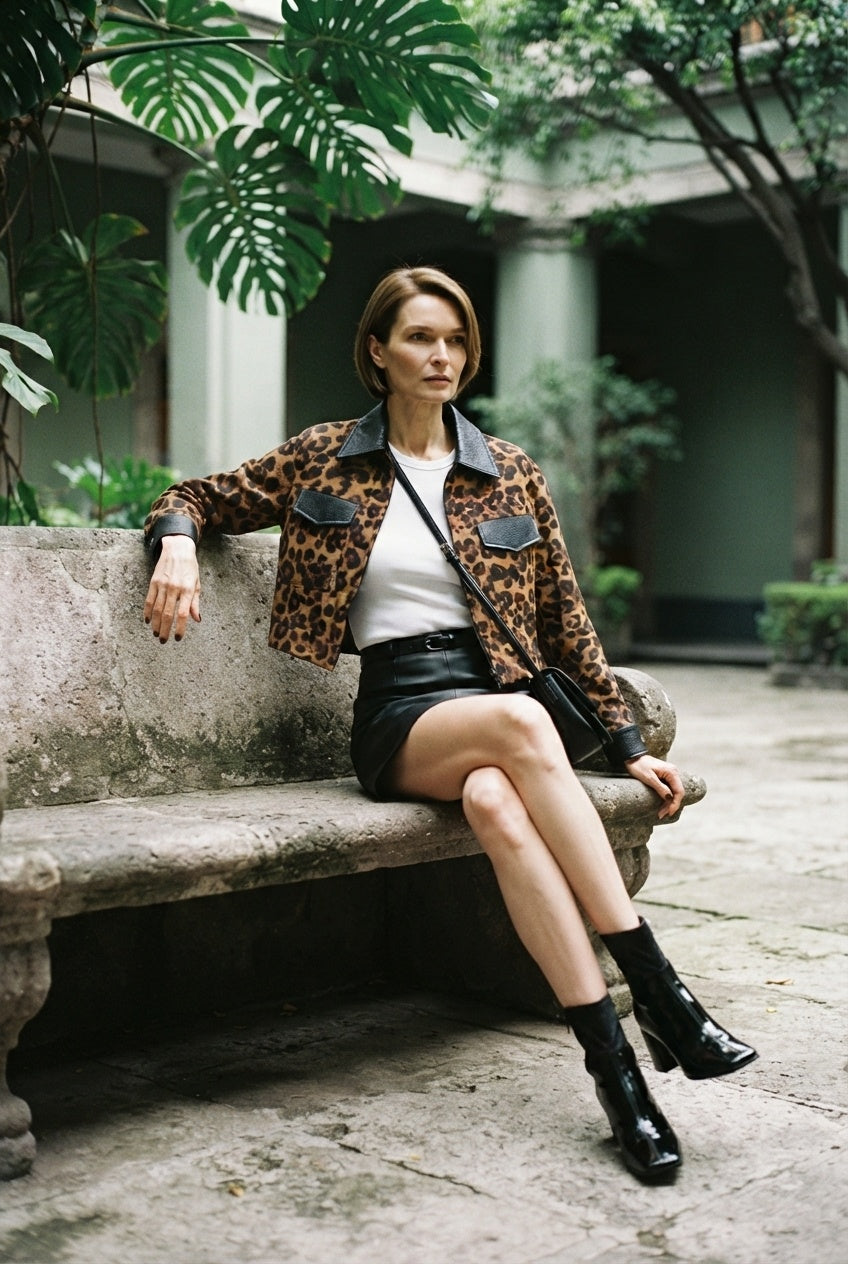 Bridget Bomber Jacket with Animal Print and Faux Leather Details