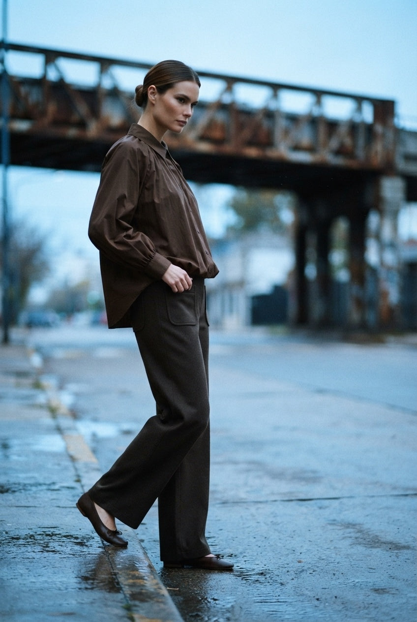 Teresa Flare Trousers with Front Pockets - Brown