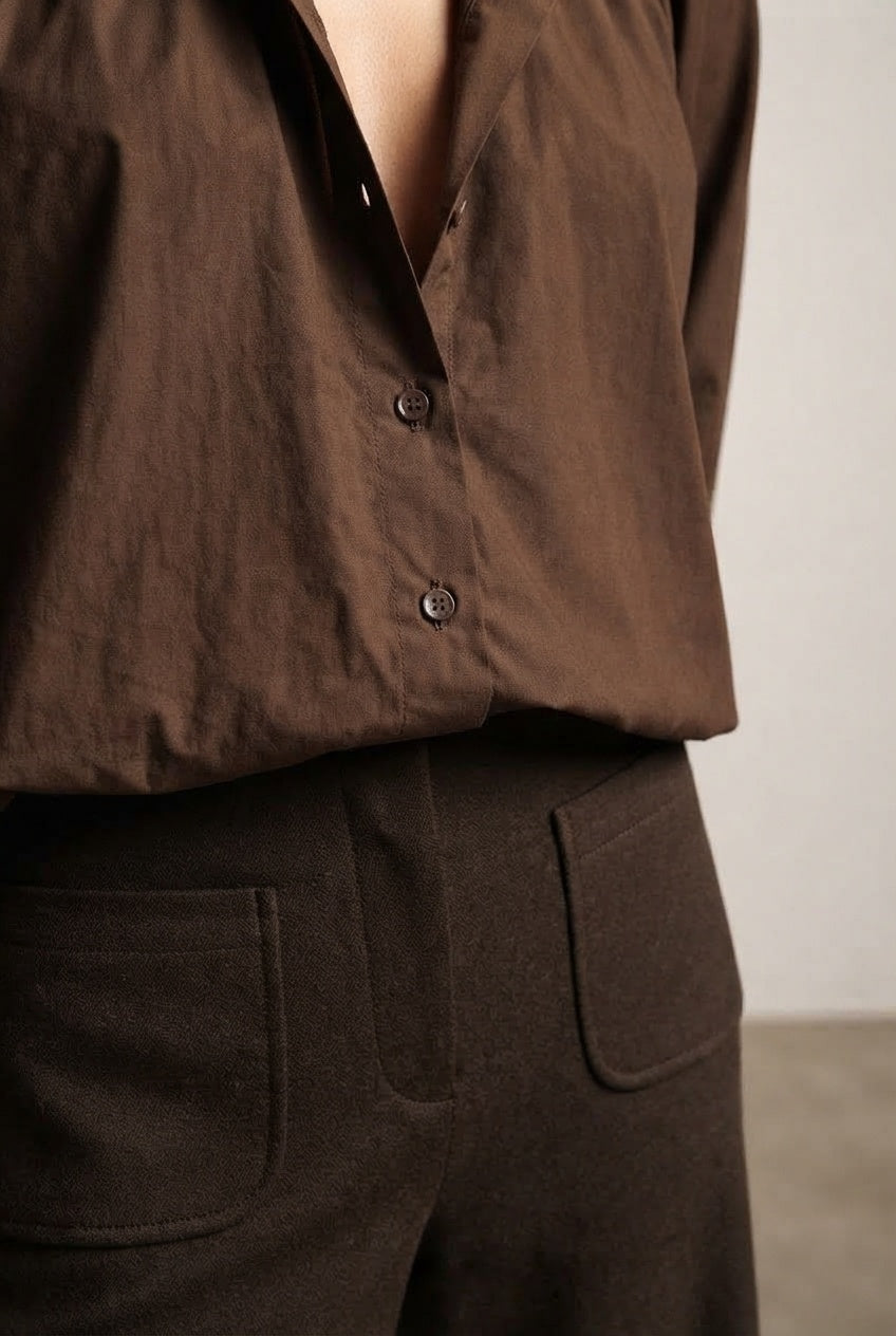 Teresa Flare Trousers with Front Pockets - Brown