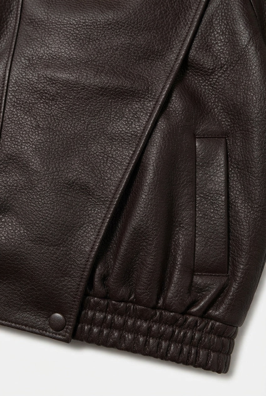 Rhonda Oversized Faux Leather Jacket - Brown