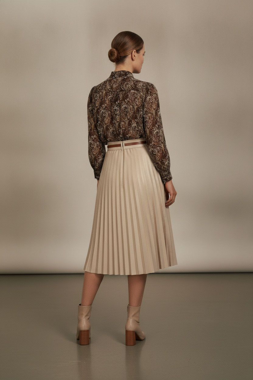 Suzanne Printed Bowknot Shirt - Brown