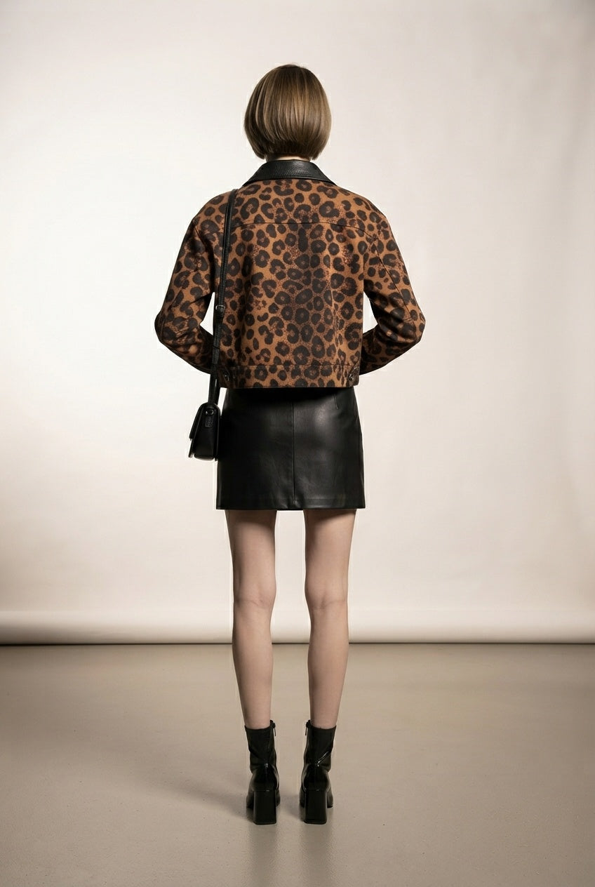 Bridget Bomber Jacket with Animal Print and Faux Leather Details