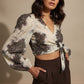 Sofia Printed wrap Blouse - Beige and Brown