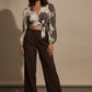 Sofia Printed wrap Blouse - Beige and Brown