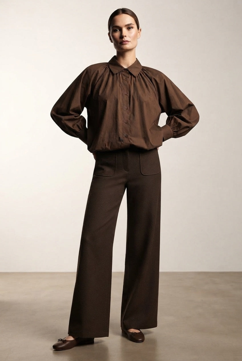 Teresa Flare Trousers with Front Pockets - Brown
