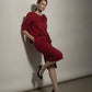 Ava Red Rose Skirt with Front Slit