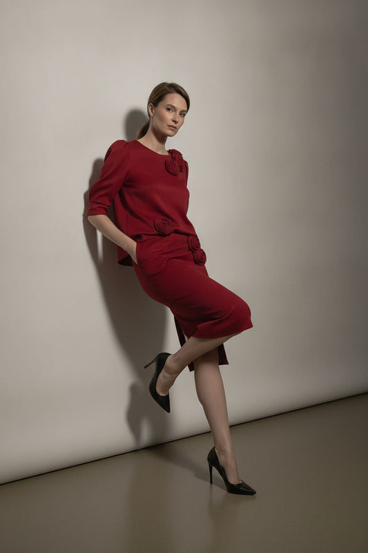 Ava Red Rose Skirt with Front Slit