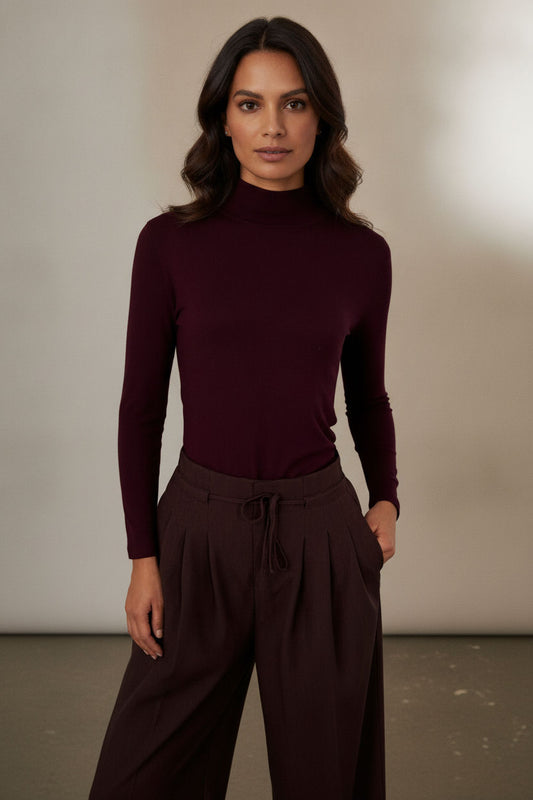 Zoe Polo Neck Top - Plum