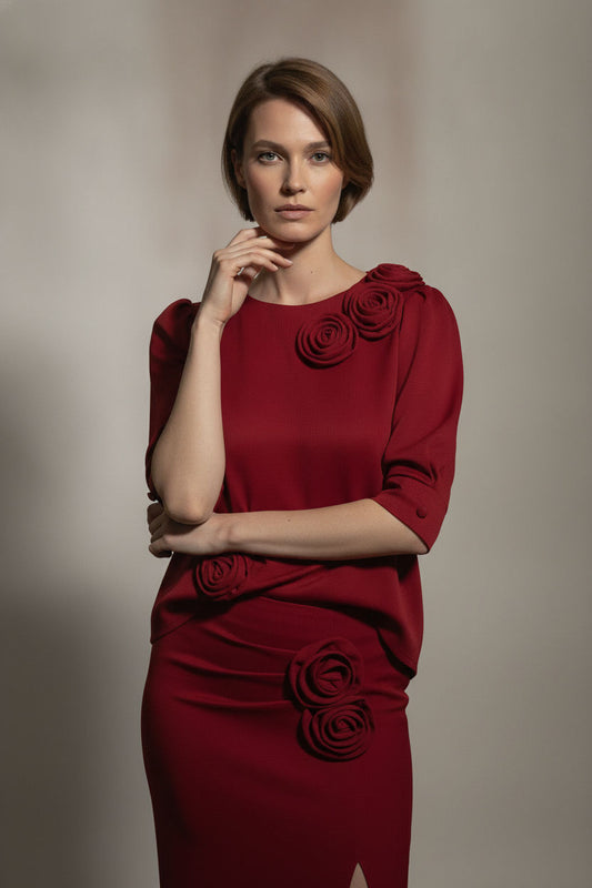 Ava Red Rose Blouse