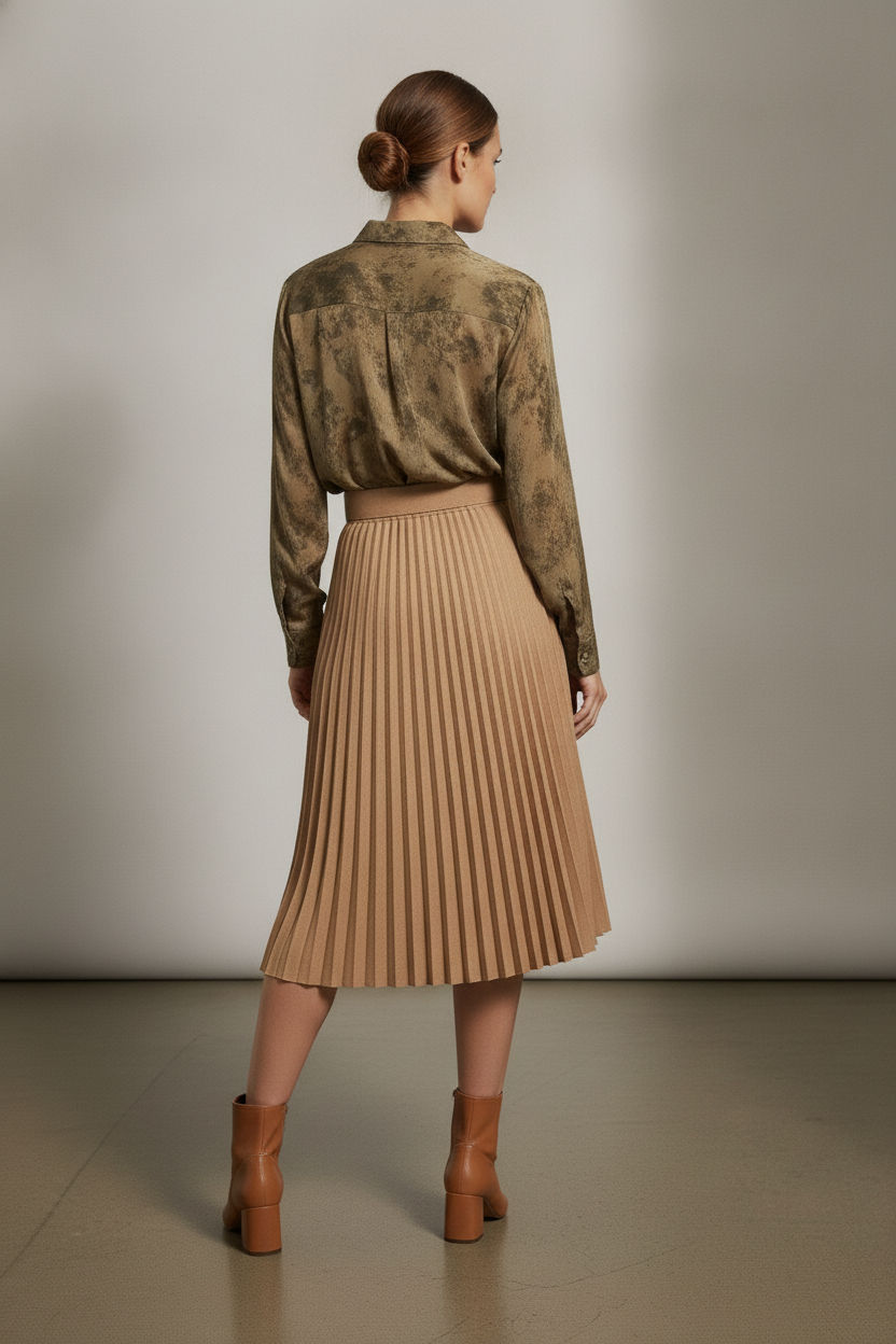 Bella Beige Belted Pleated Skirt