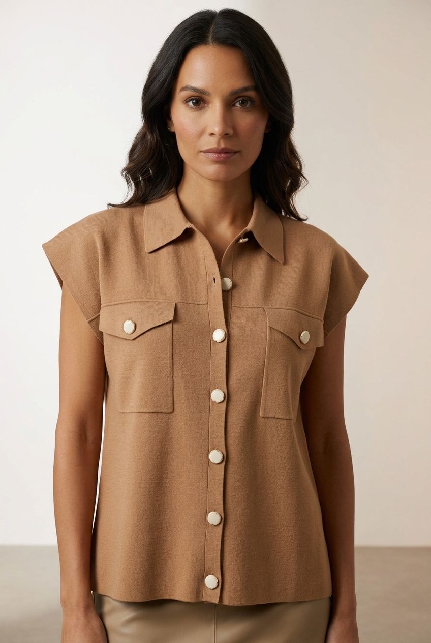 Kay Beige Button Vest
