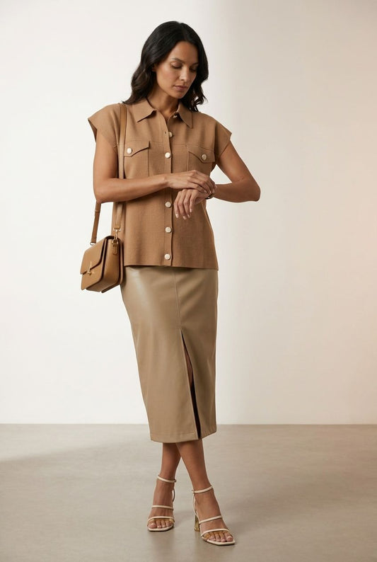 Kay Beige Button Vest