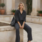 Tanya Stiped Wide Crop Leg Trousers - Black