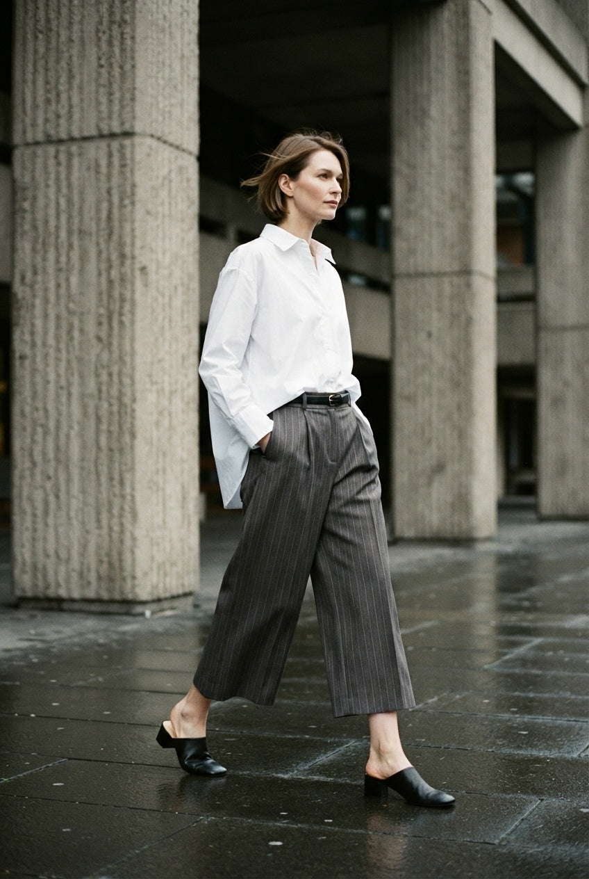 Mindy Tailored Stripped Cropped Trousers - Light Brown