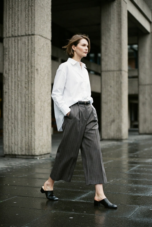 Mindy Tailored Stripped Cropped Trousers - Light Brown