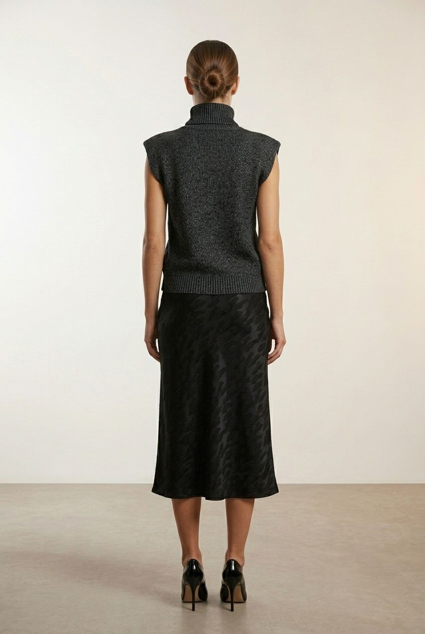 Cassy Sweater Vest With High Neck  - Black