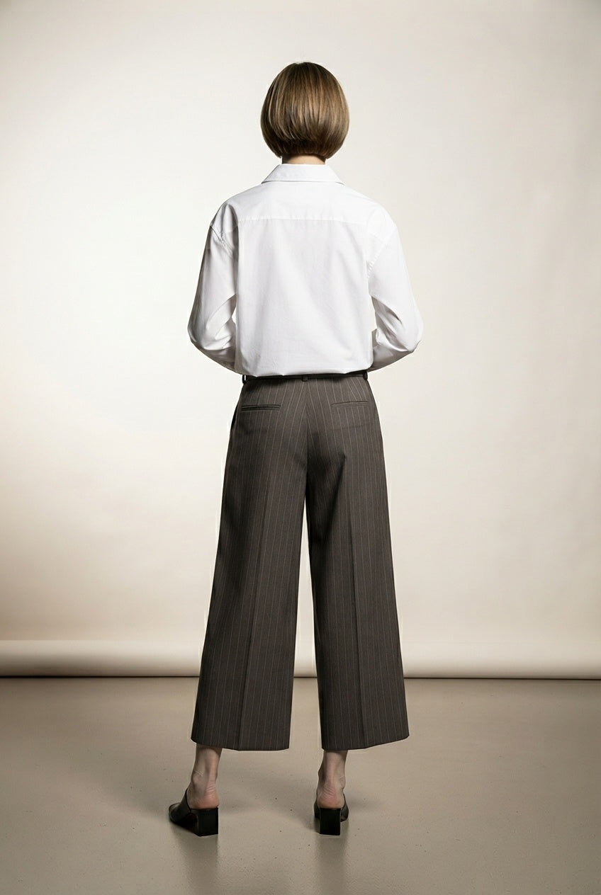 Mindy Tailored Stripped Cropped Trousers - Charcoal
