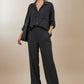 Tanya Stiped Wide Crop Leg Trousers - Black