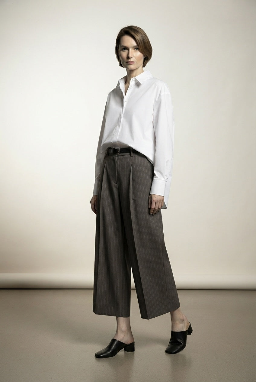 Mindy Tailored Stripped Cropped Trousers - Light Brown