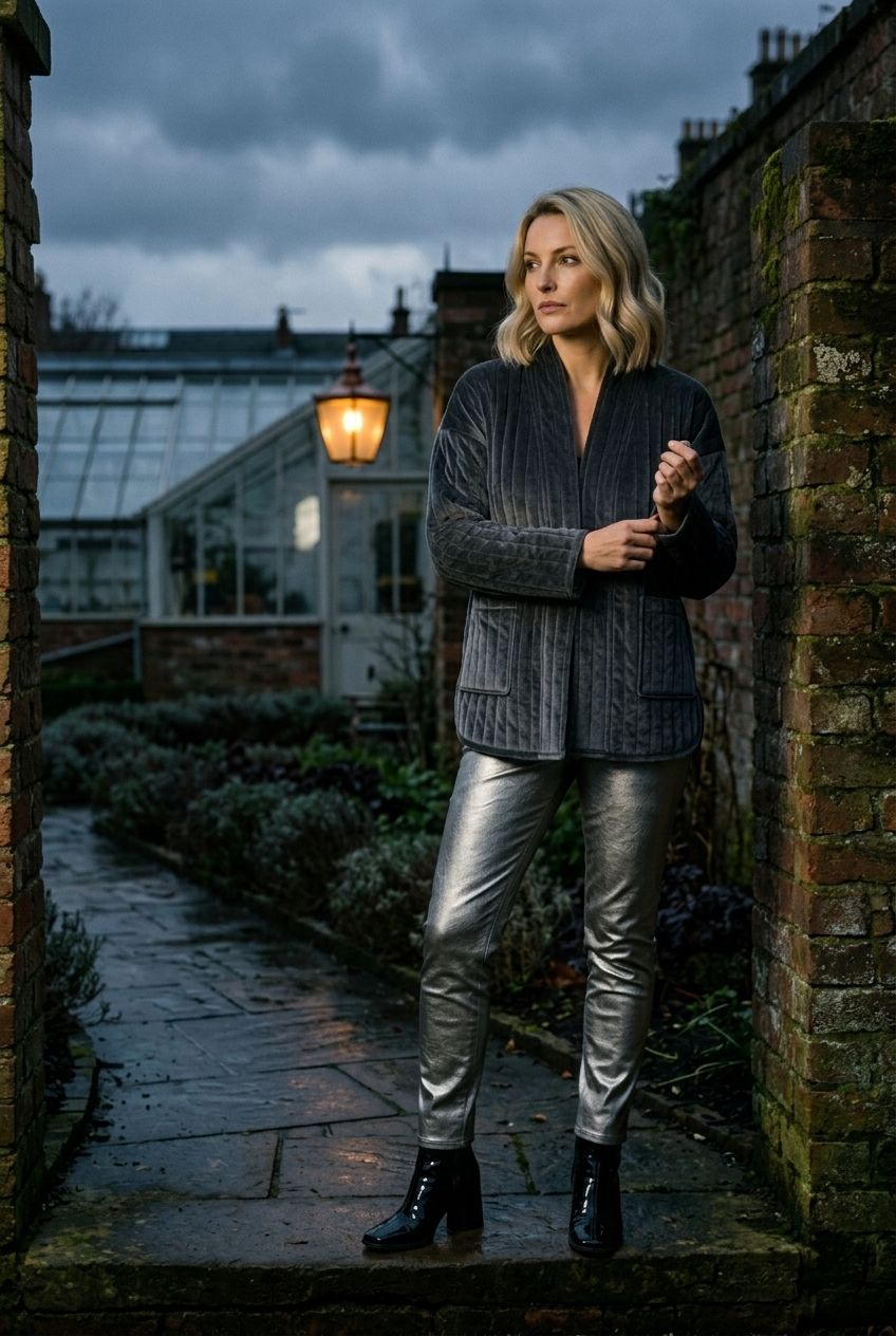 Paloma  Velvet Blazer Jacket with Pockets in Silver
