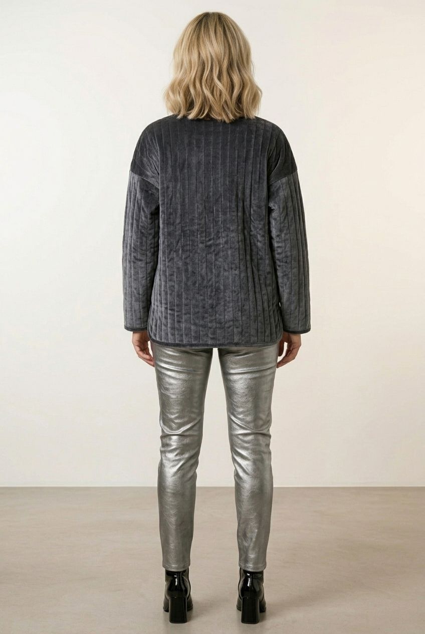 Paloma  Velvet Blazer Jacket with Pockets in Silver
