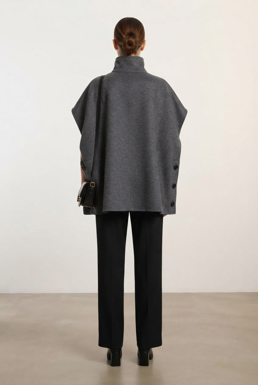 Ciara Button Poncho - Grey