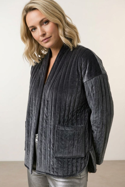 Paloma  Velvet Blazer Jacket with Pockets in Silver