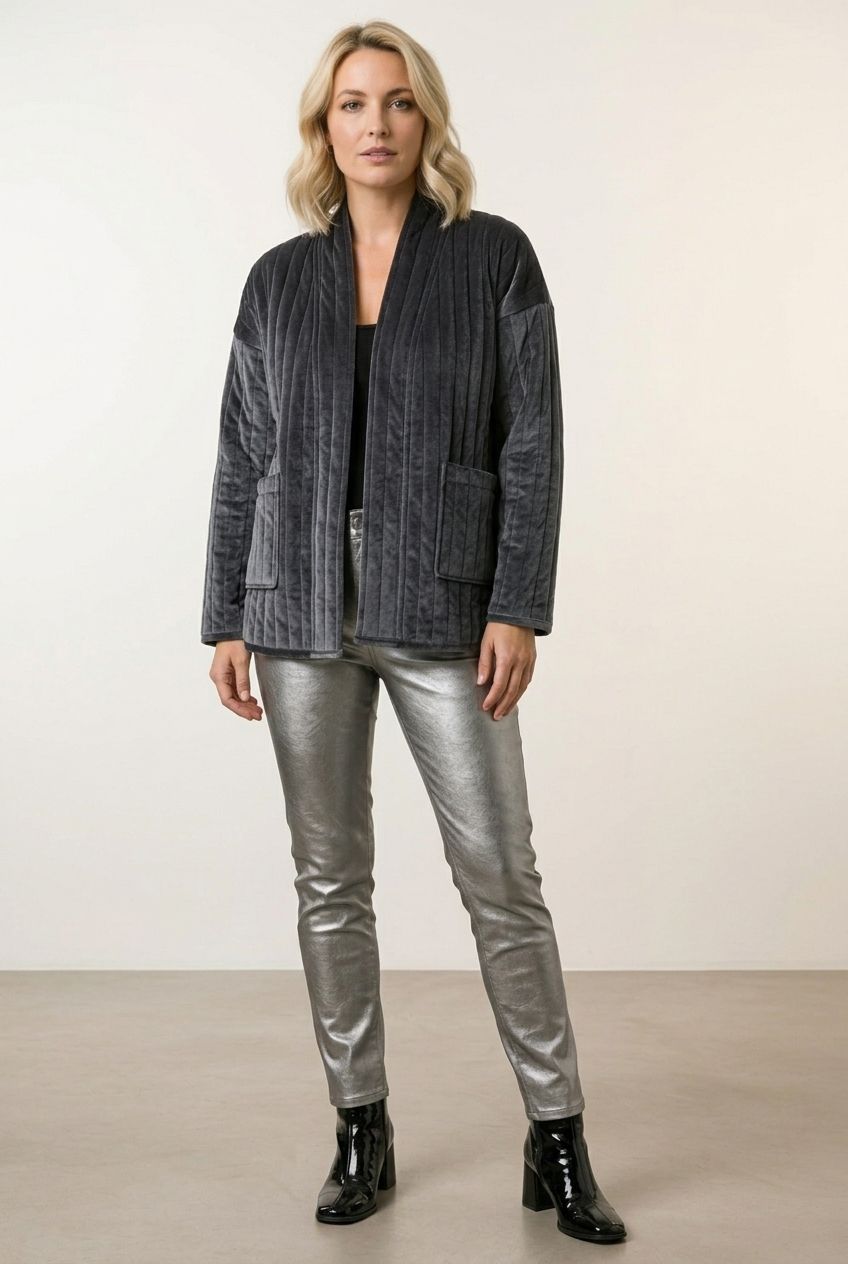 Paloma  Velvet Blazer Jacket with Pockets in Silver