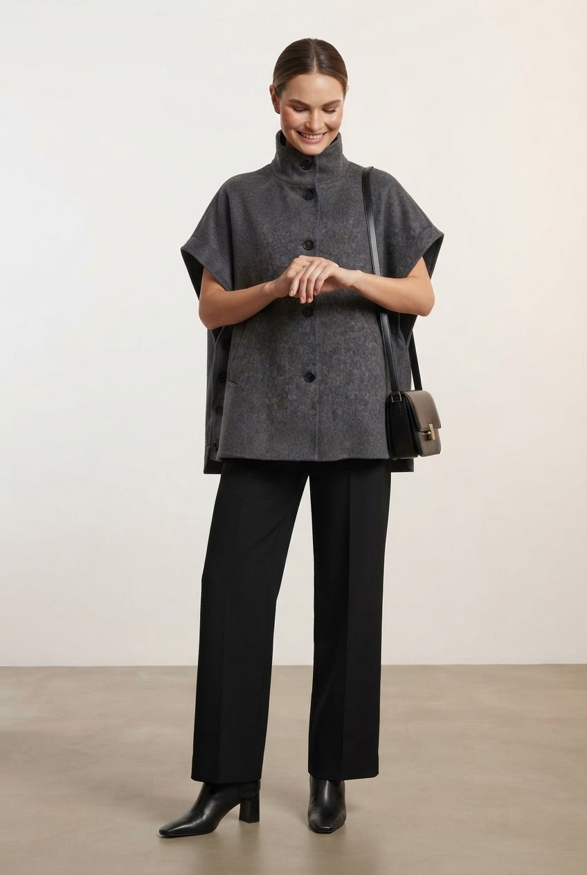 Ciara Button Poncho - Grey