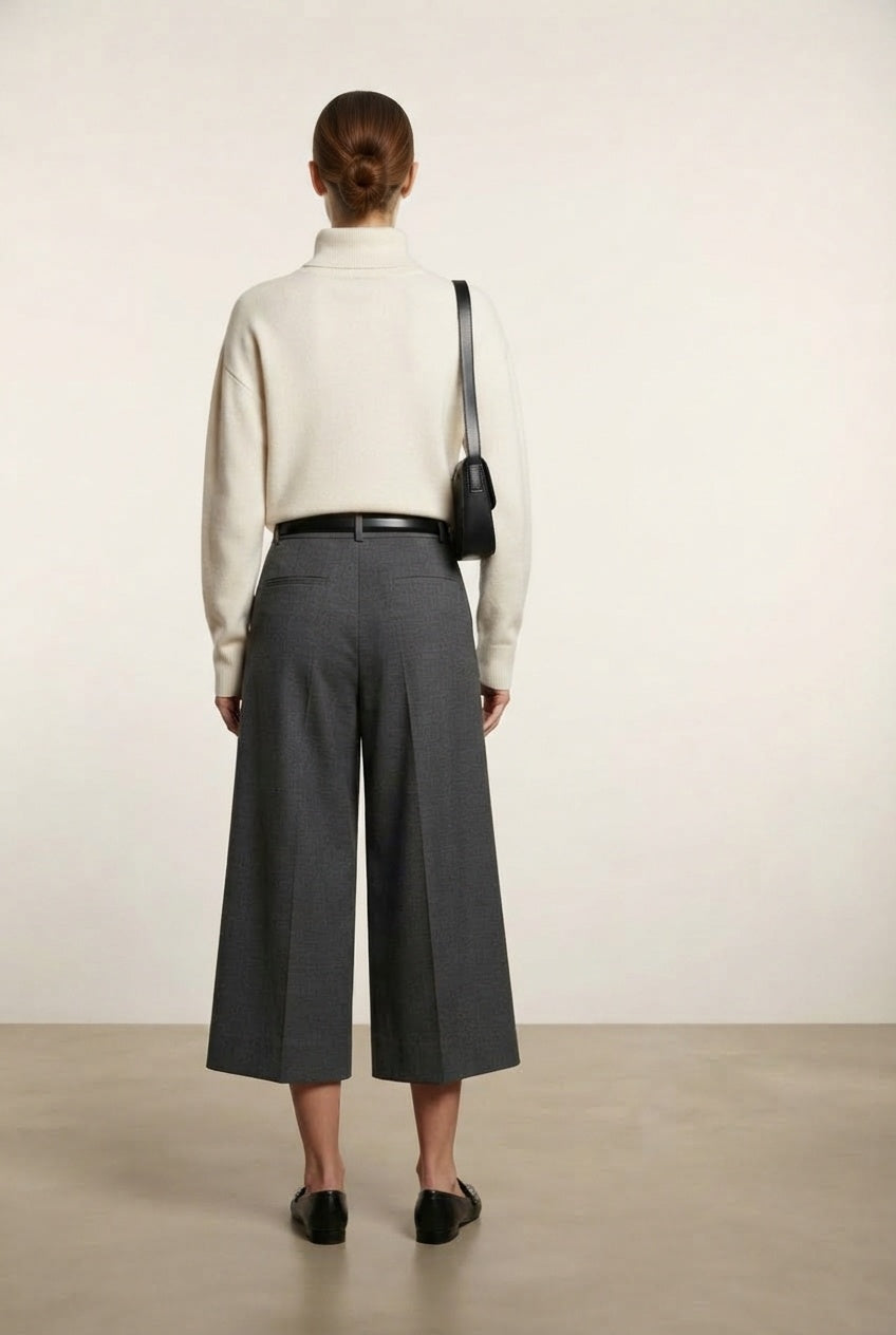 Fiona Tailored Cropped Trousers - Grey